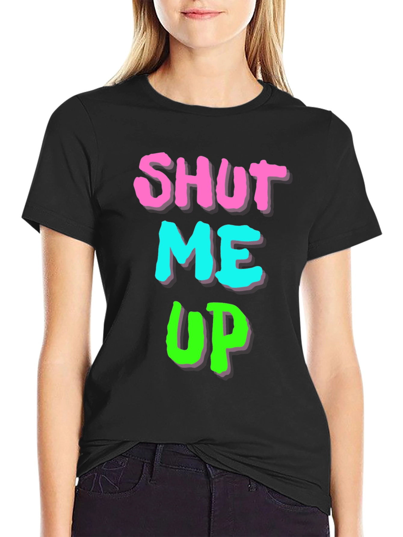 Shut Me Up Graphic Print Black T-Shirt
