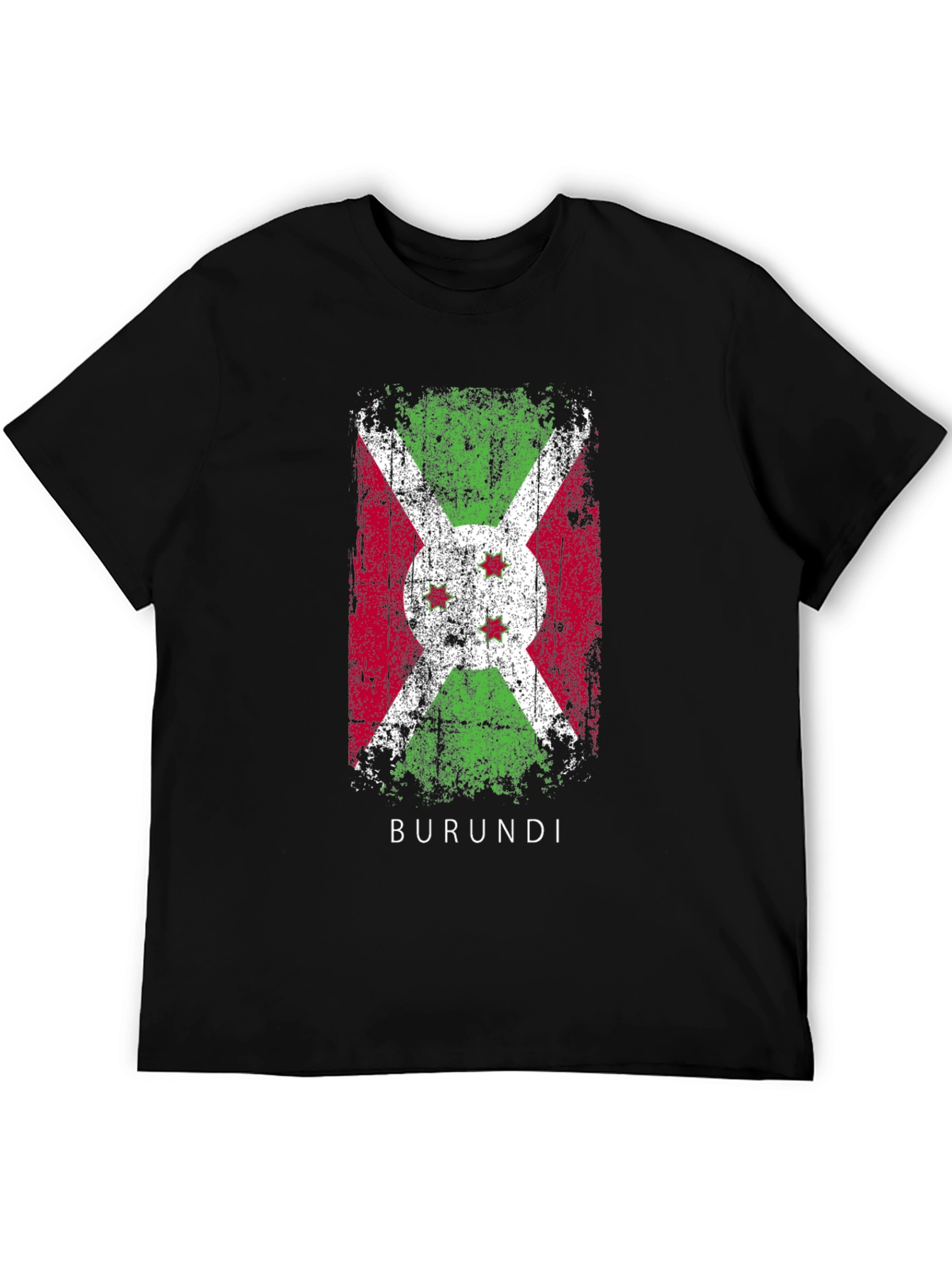 Burundi Flag T-Shirt Distressed Style Mens Black Tee