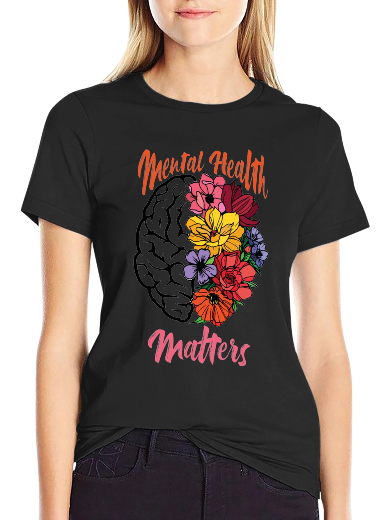Mental Health Matters Floral Brain T-Shirt