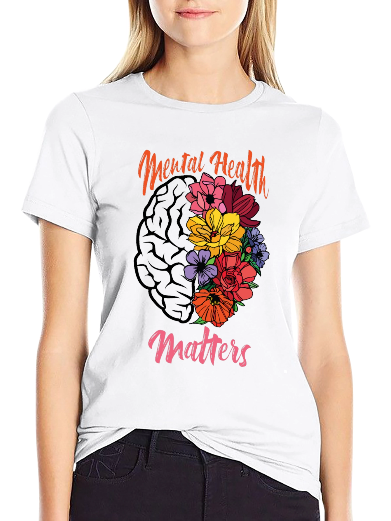 Mental Health Matters Floral Brain T-Shirt