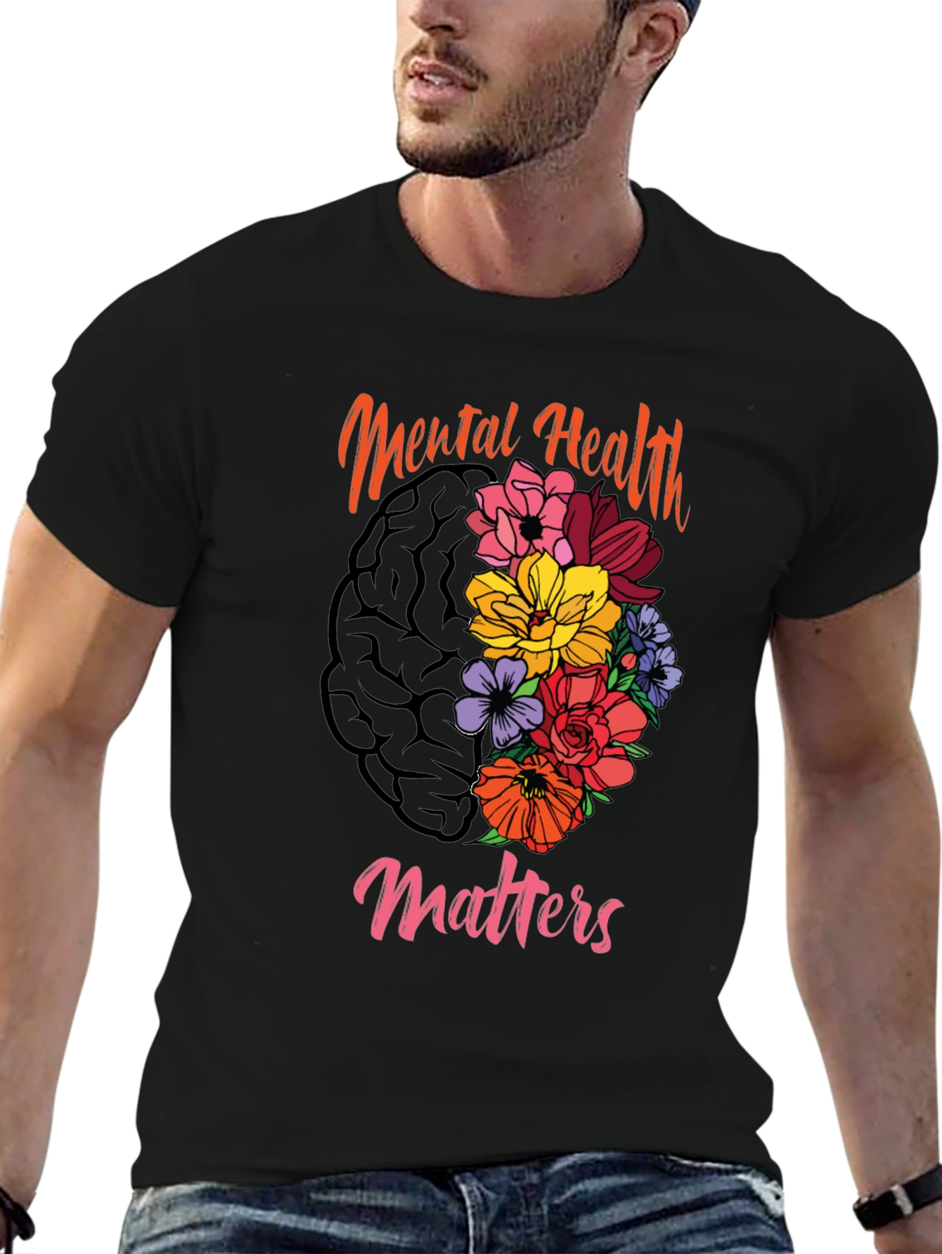Mental Health Matters Floral Brain T-Shirt