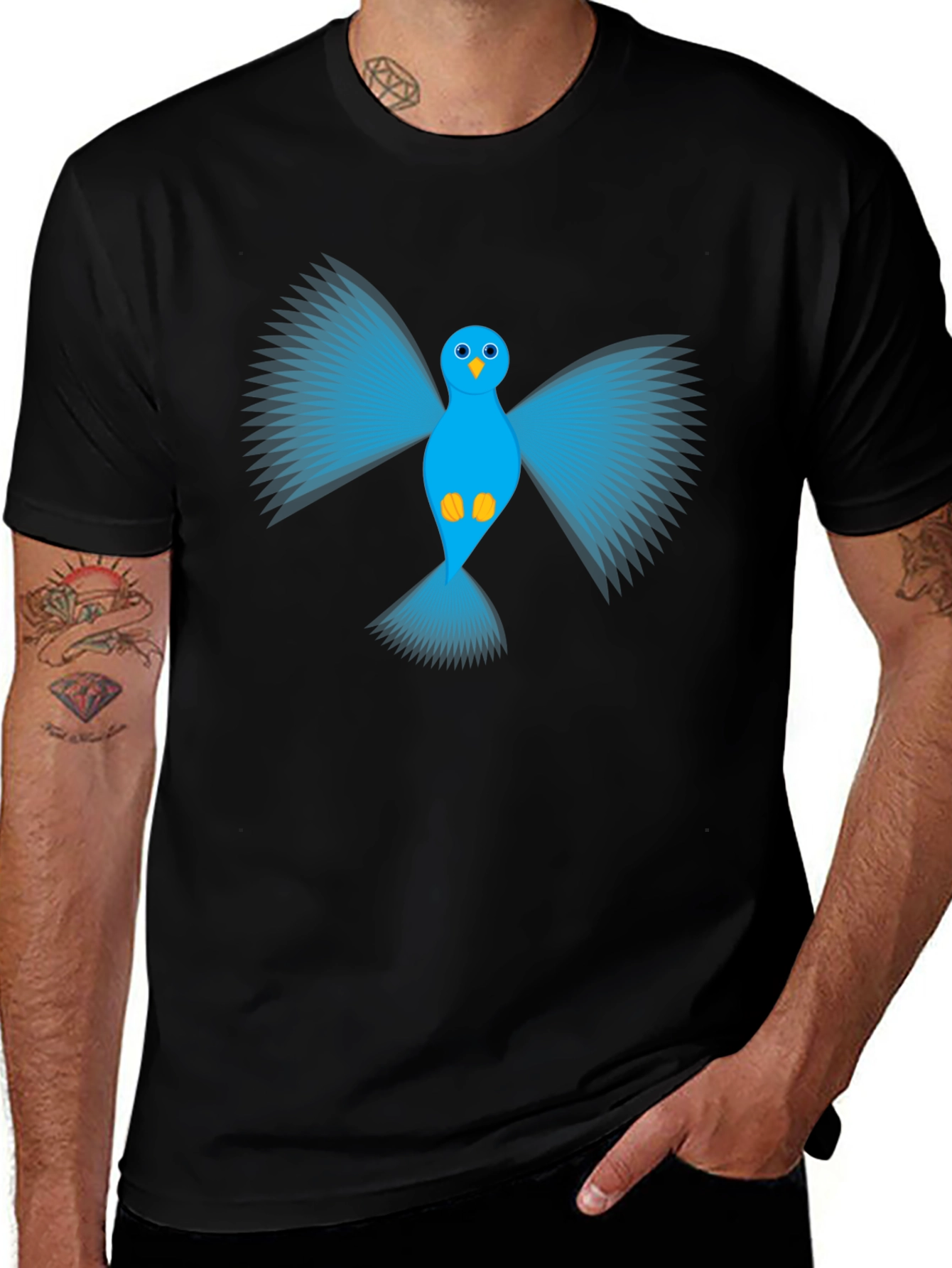 Blue Bird Graphic Black T-Shirt - Mens Casual Tee