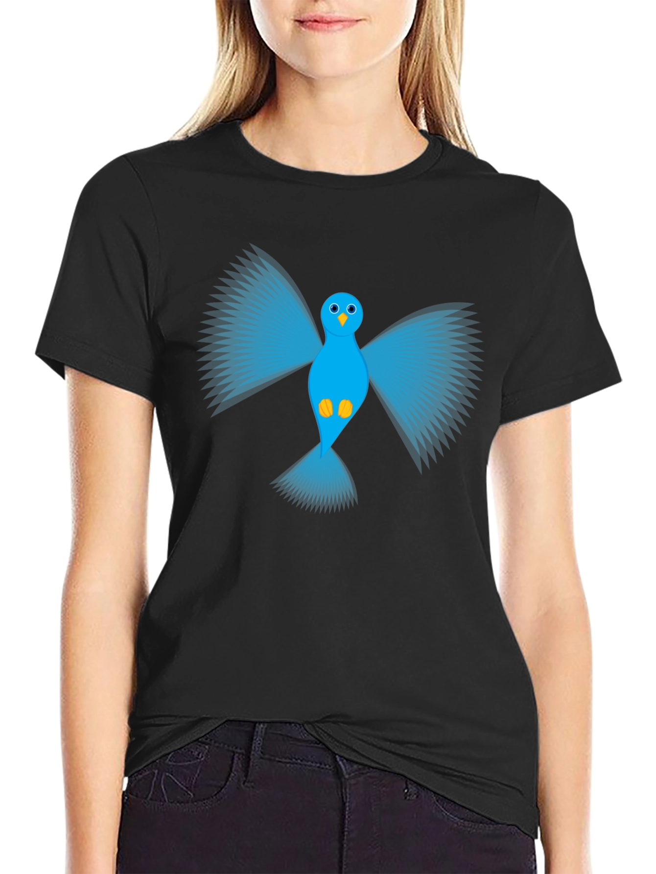 Blue Bird Graphic Black T-Shirt - Mens Casual Tee