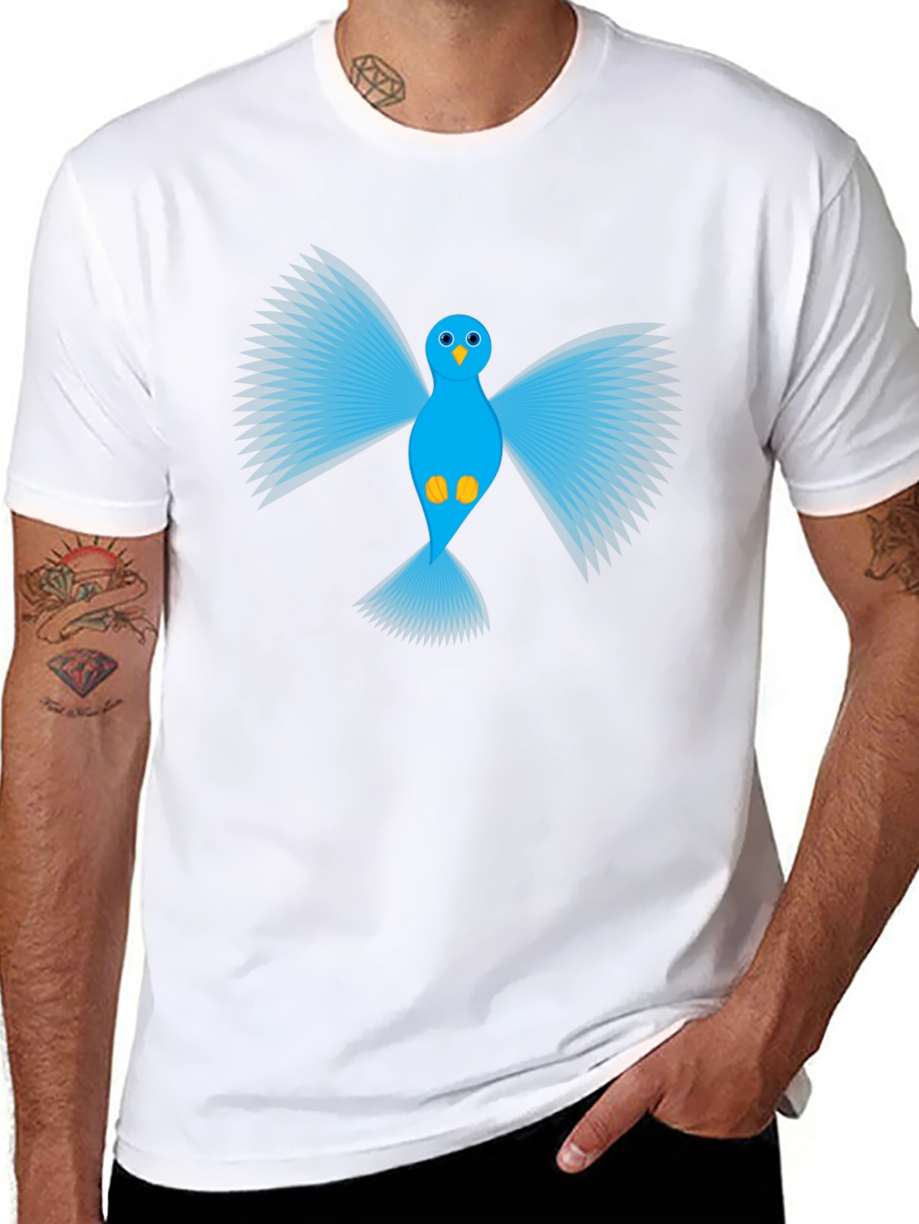 Blue Bird Graphic Black T-Shirt - Mens Casual Tee