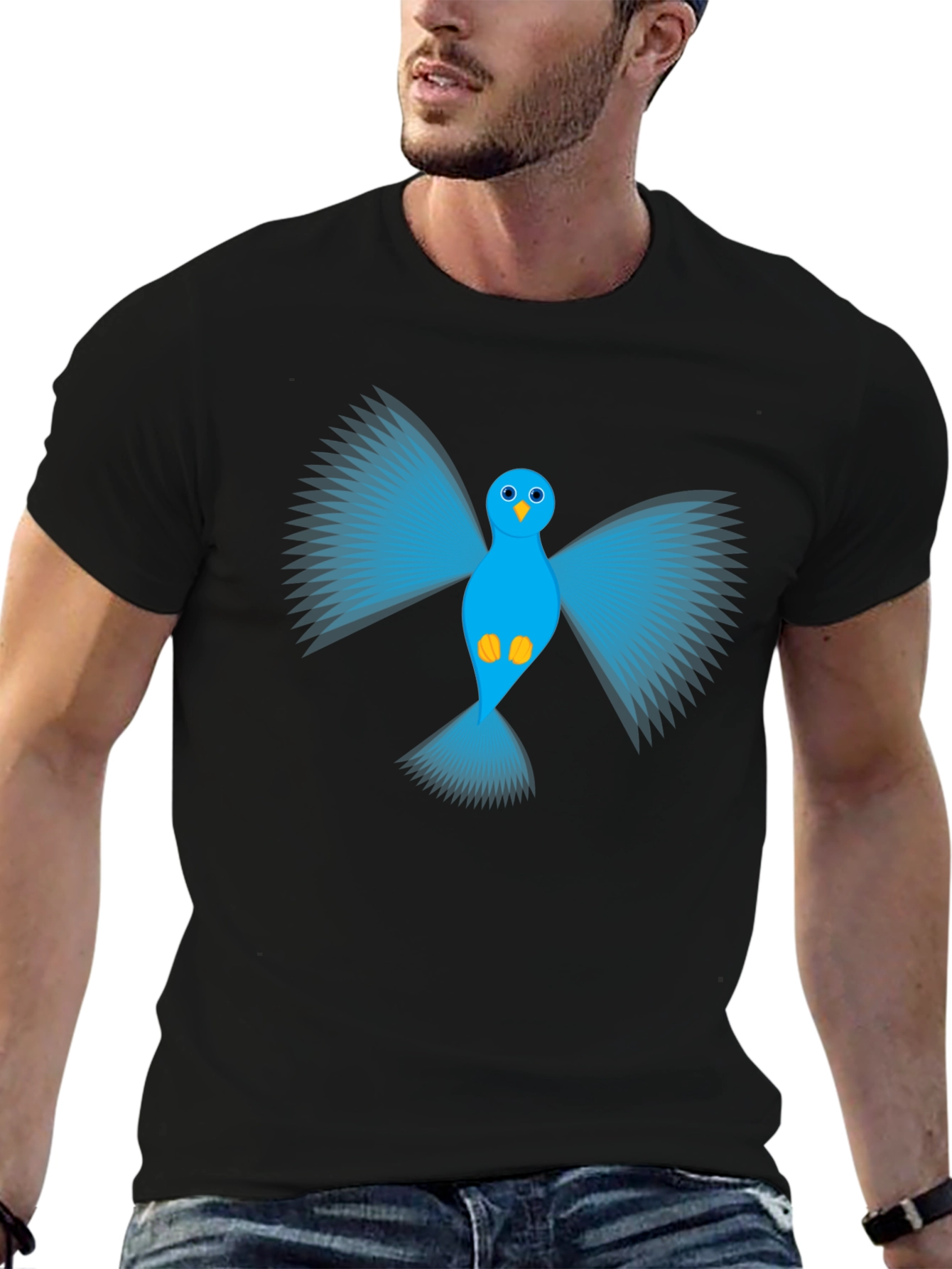 Blue Bird Graphic Black T-Shirt - Mens Casual Tee