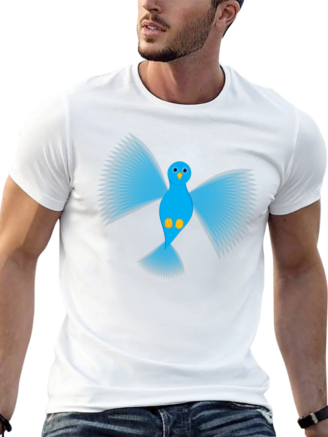 Blue Bird Graphic Black T-Shirt - Mens Casual Tee