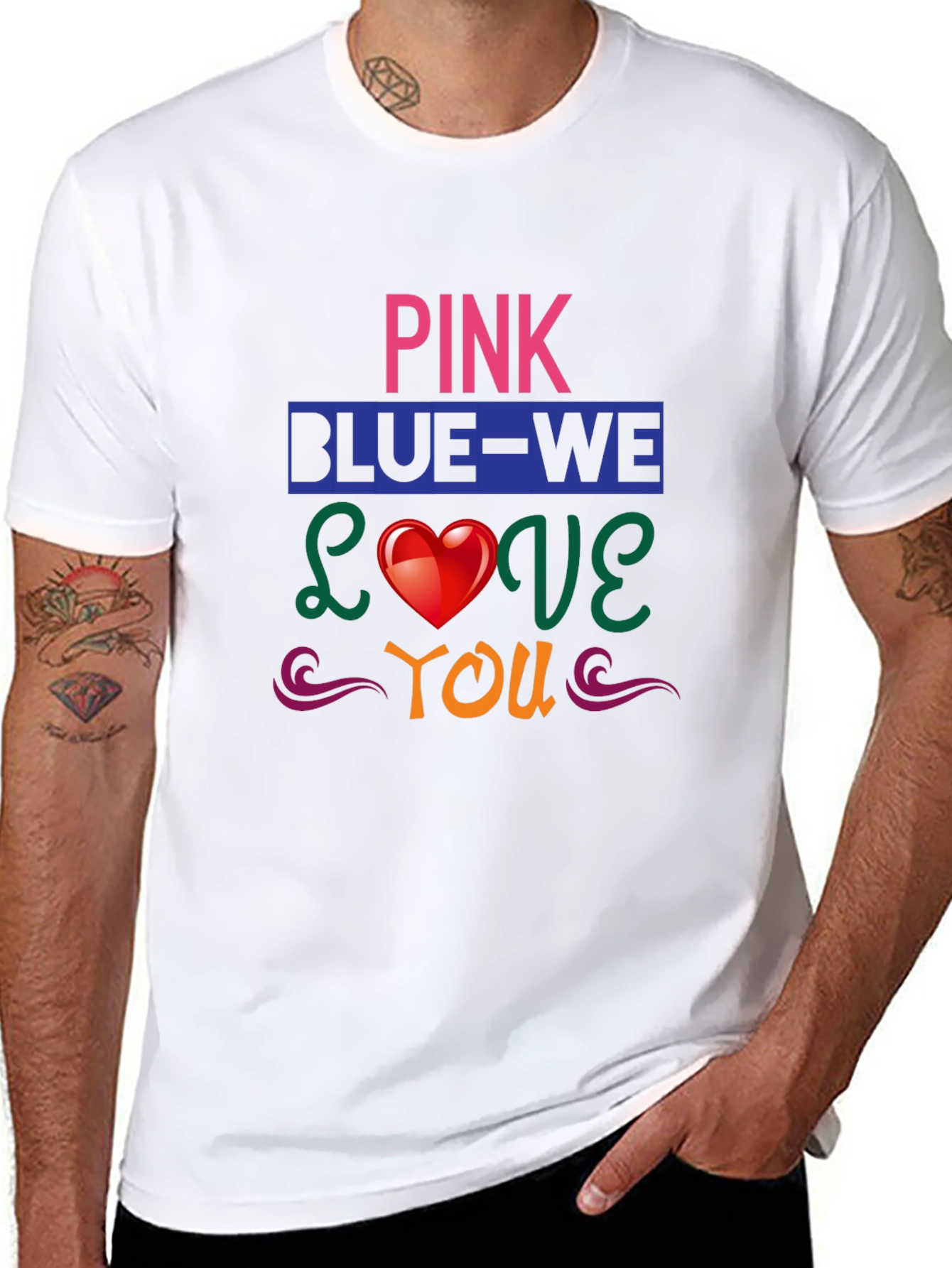 Pink Blue We Love You Graphic T-Shirt