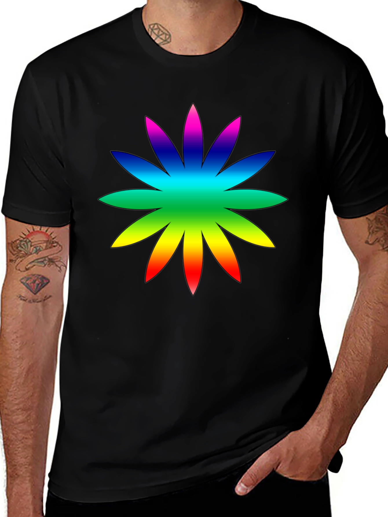 Rainbow Flower Graphic Tee - Soft Cotton Casual Shirt