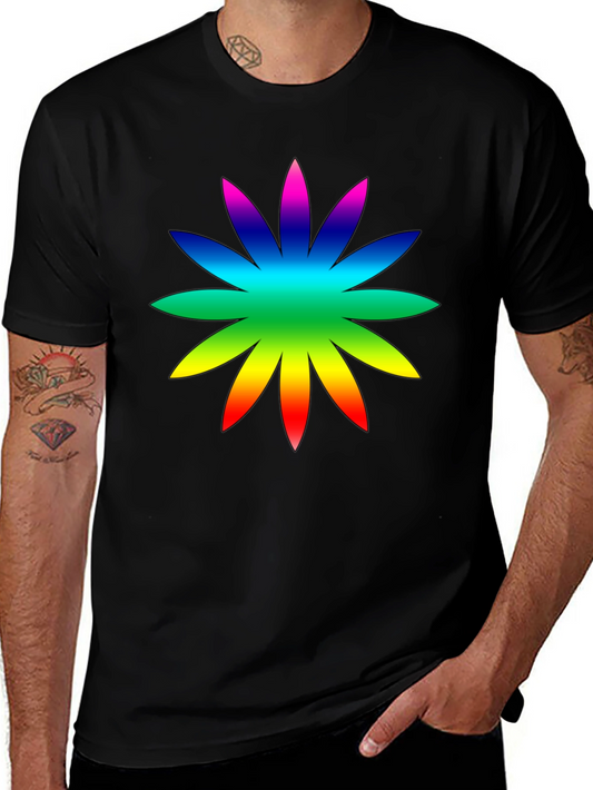 Rainbow Flower Graphic Tee - Soft Cotton Casual Shirt