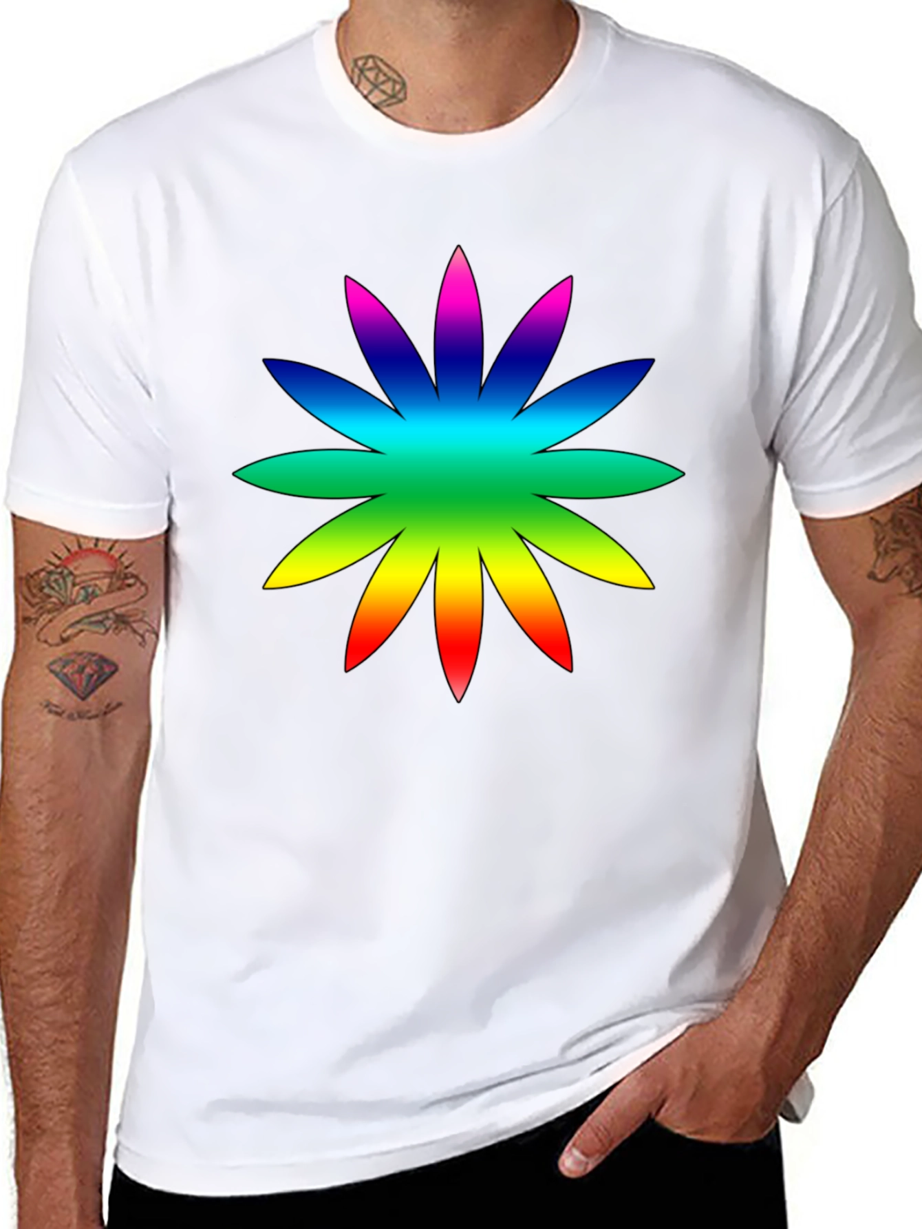 Rainbow Flower Graphic Tee - Soft Cotton Casual Shirt