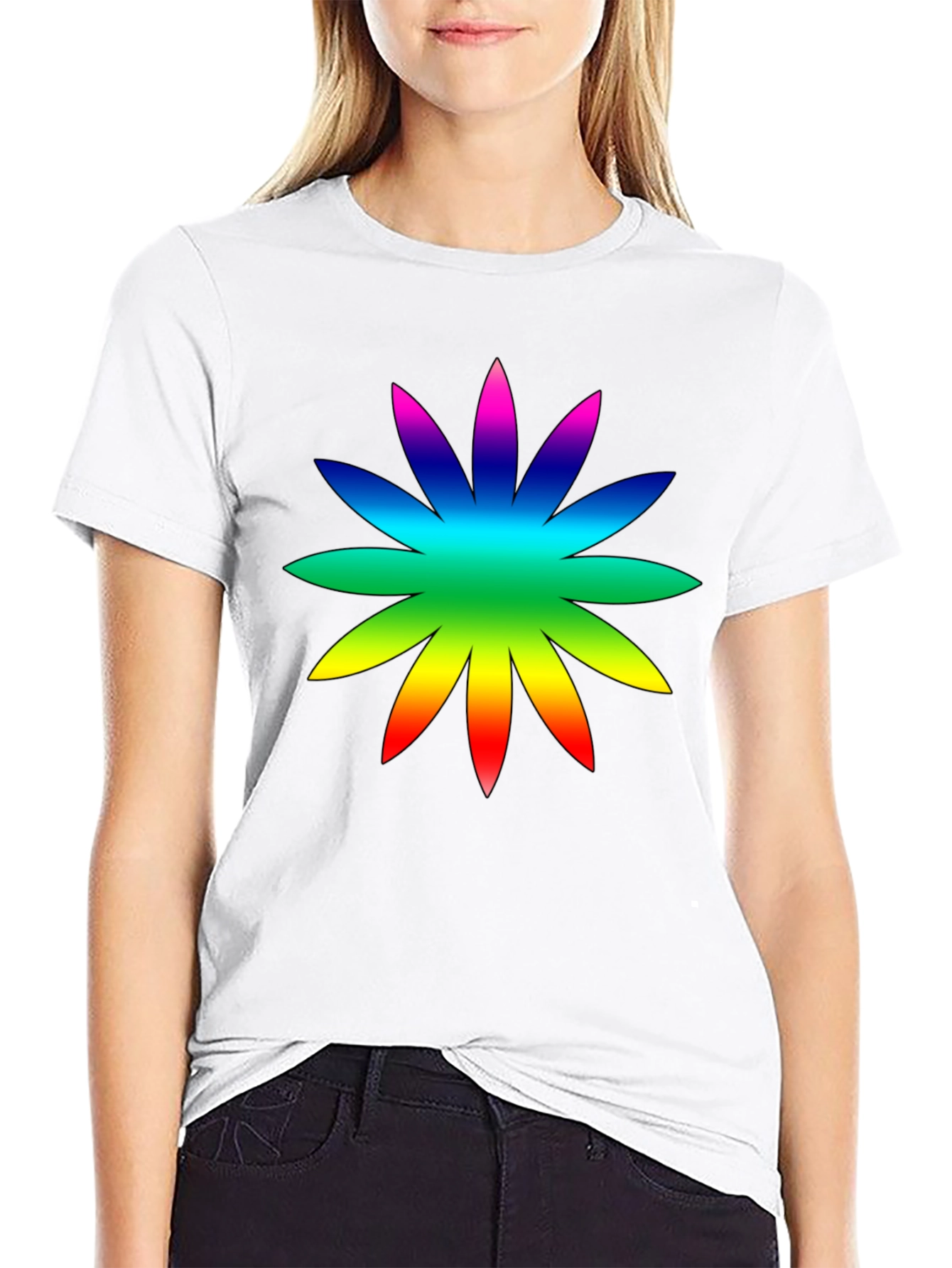 Rainbow Flower Graphic Tee - Soft Cotton Casual Shirt