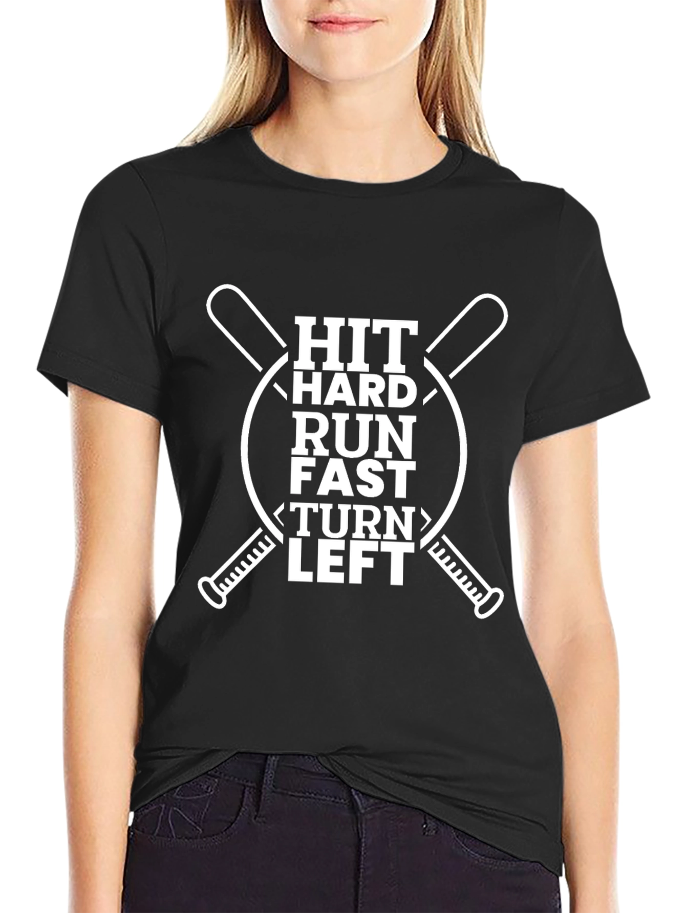 Hit Hard Run Fast Baseball Graphic T-Shirt