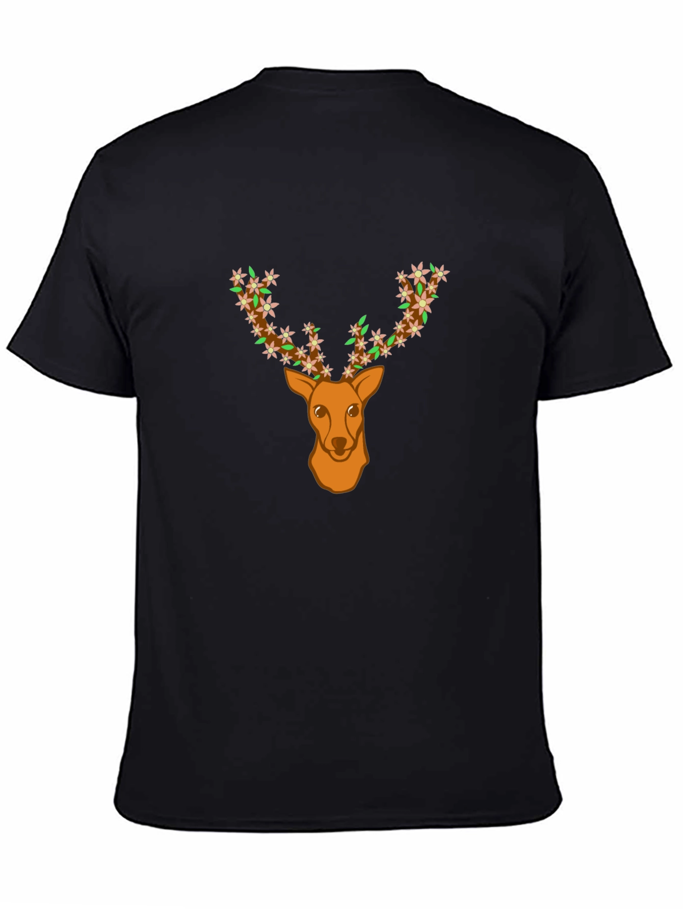 Floral Deer Head Graphic Tee - Black T-Shirt