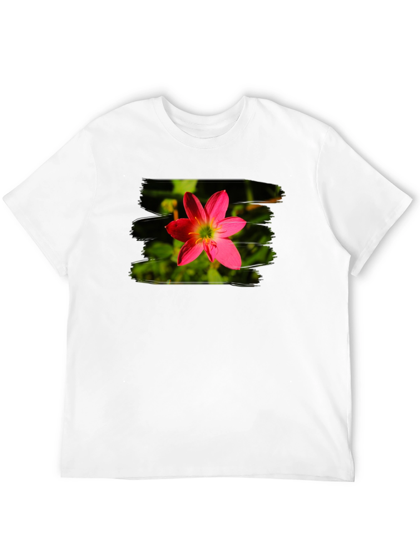 Pink Flower Graphic Tee - Stylish Mens Black T-Shirt