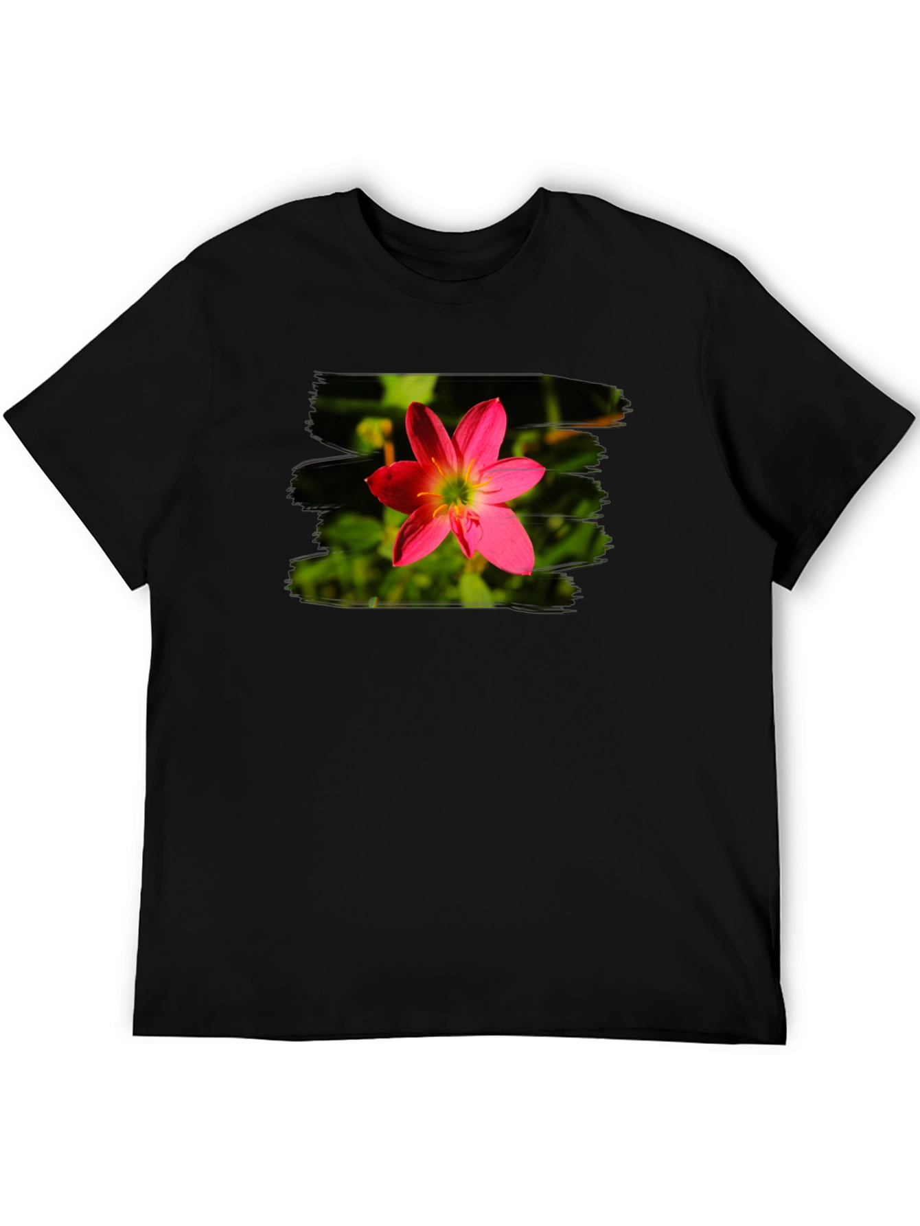 Pink Flower Graphic Tee - Stylish Mens Black T-Shirt