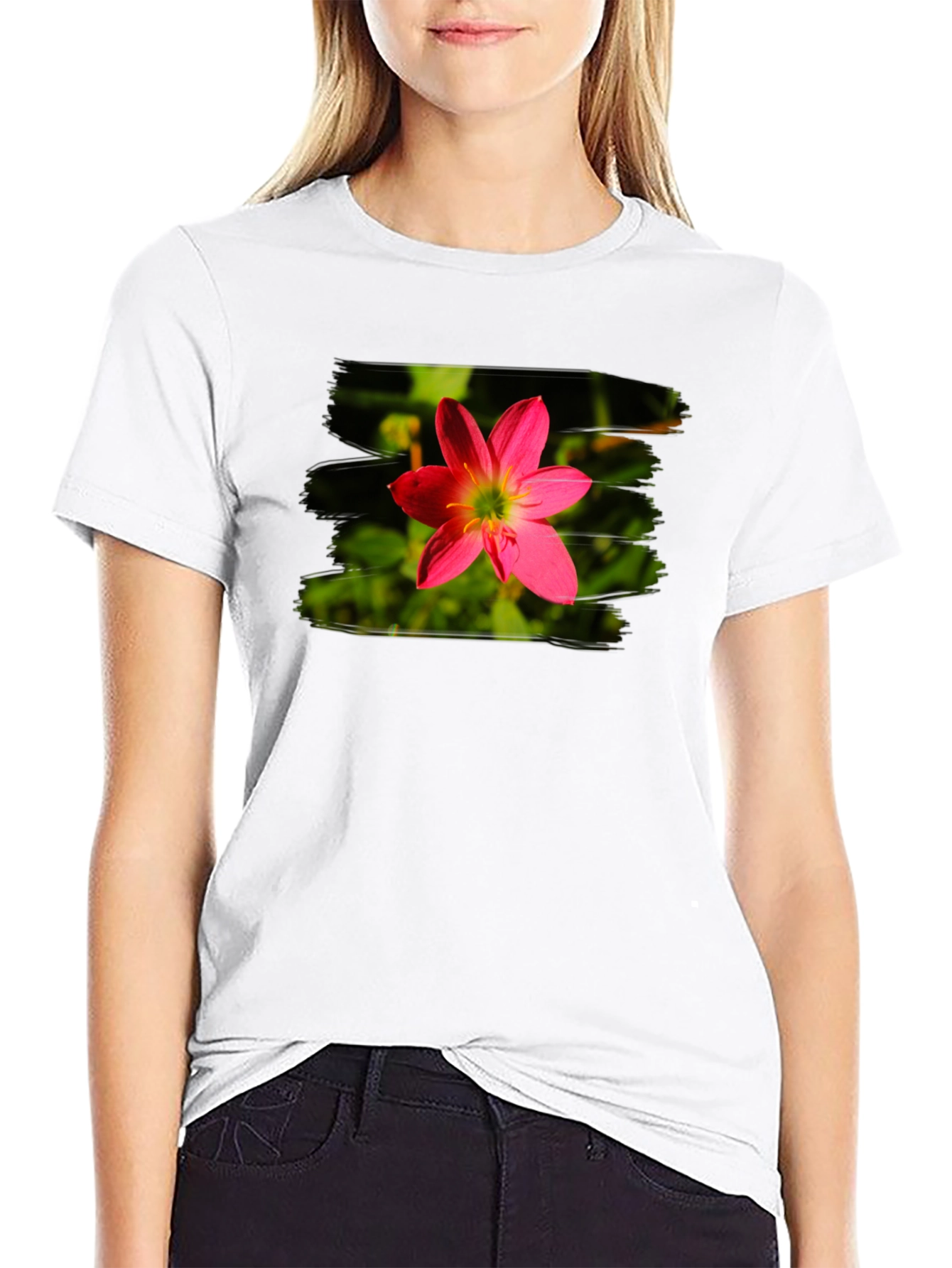 Pink Flower Graphic Tee - Stylish Mens Black T-Shirt
