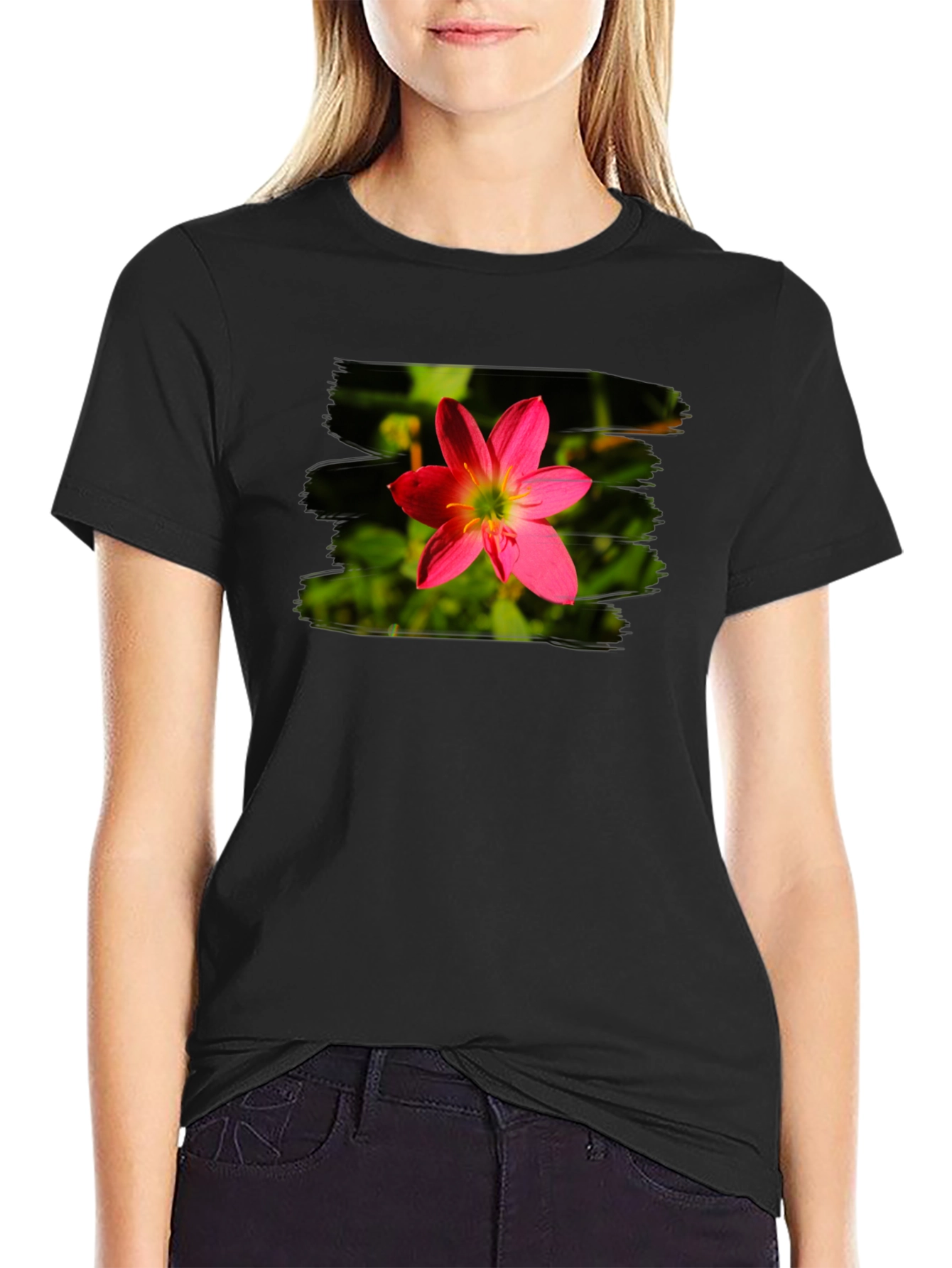Pink Flower Graphic Tee - Stylish Mens Black T-Shirt
