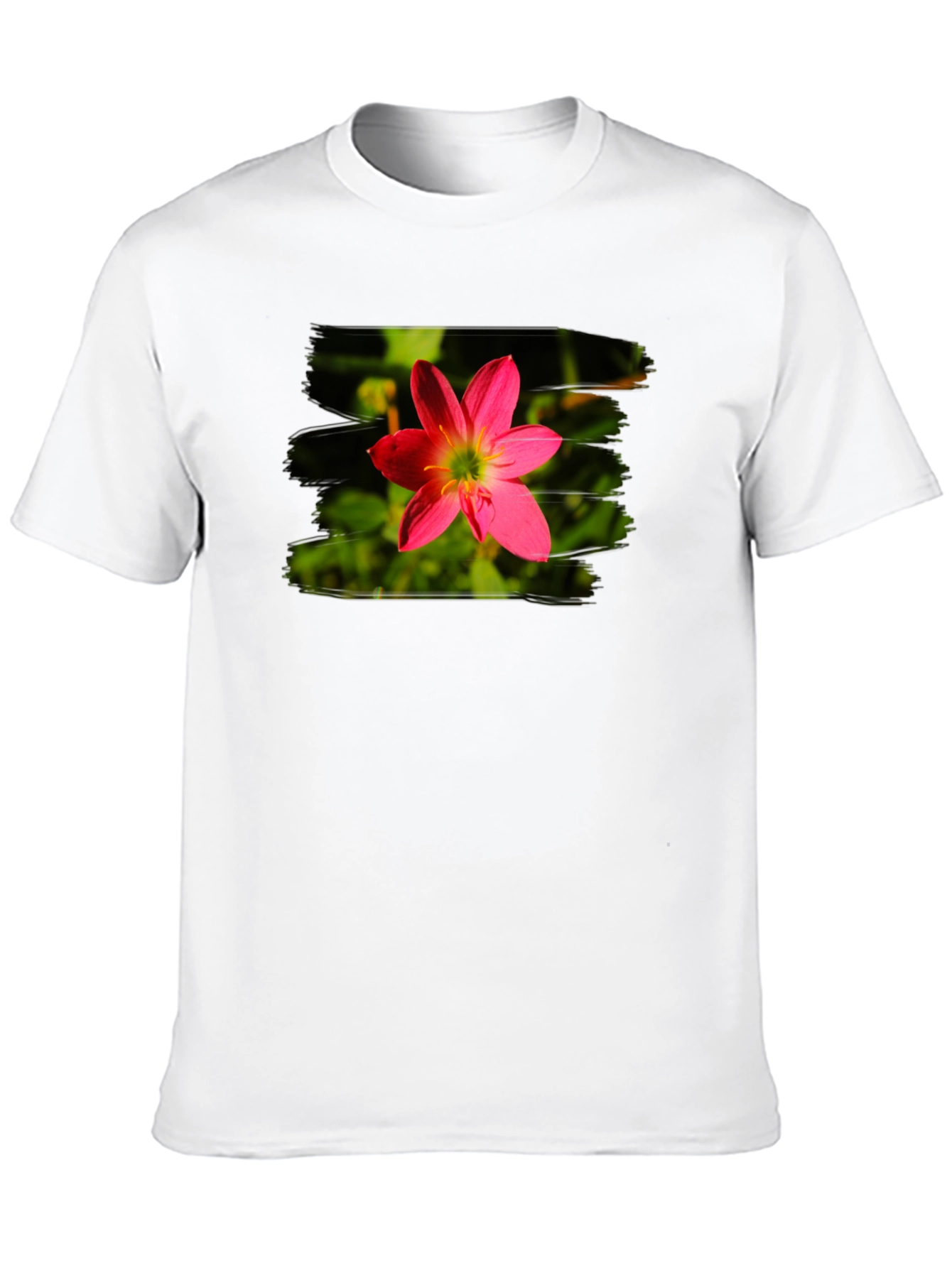 Pink Flower Graphic Tee - Stylish Mens Black T-Shirt