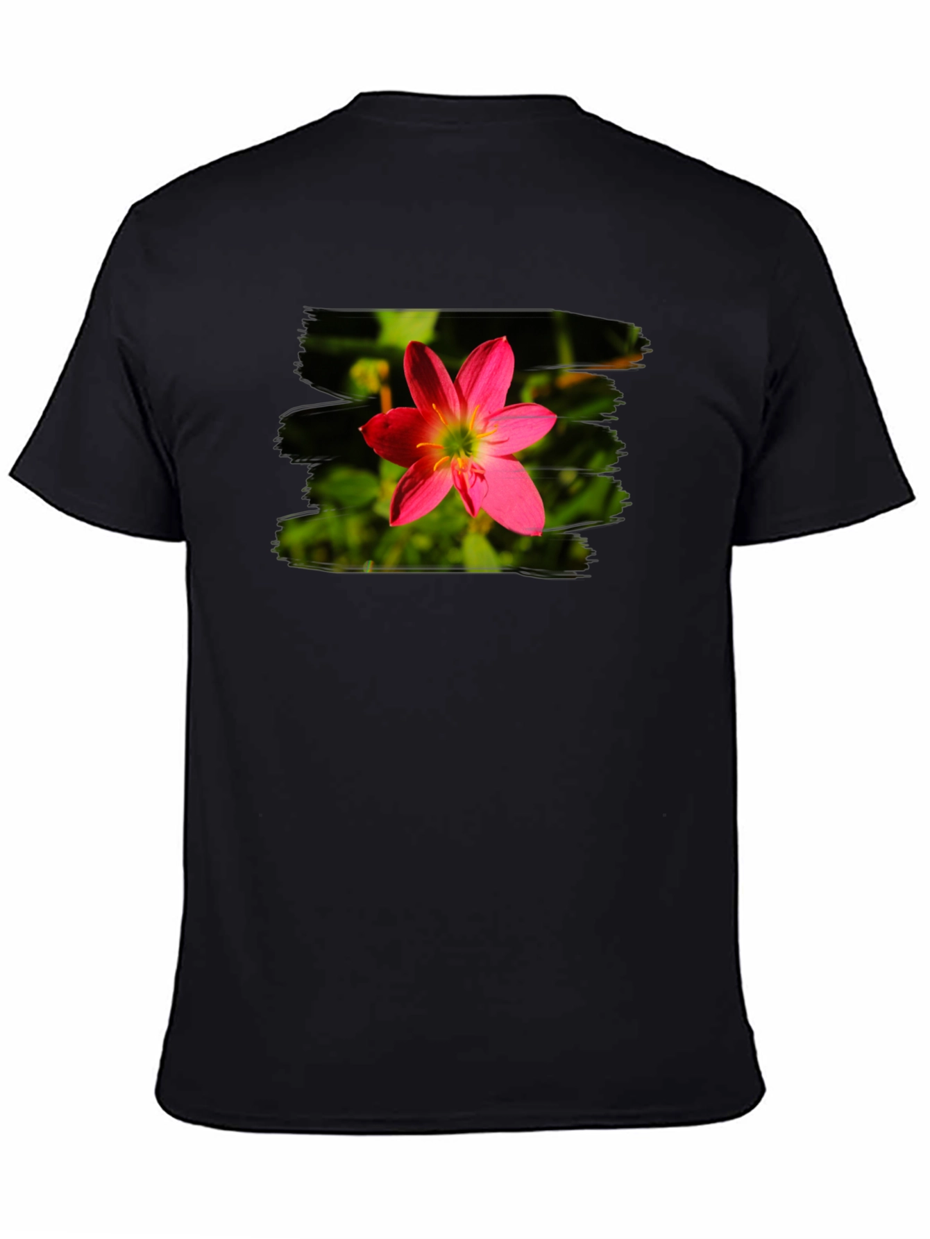 Pink Flower Graphic Tee - Stylish Mens Black T-Shirt