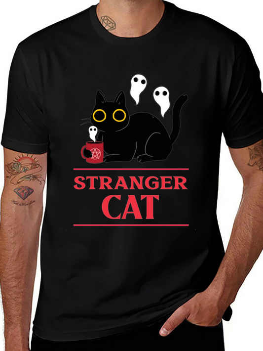 Stranger Cat T-Shirt - Black Cat & Ghosts Graphic Tee