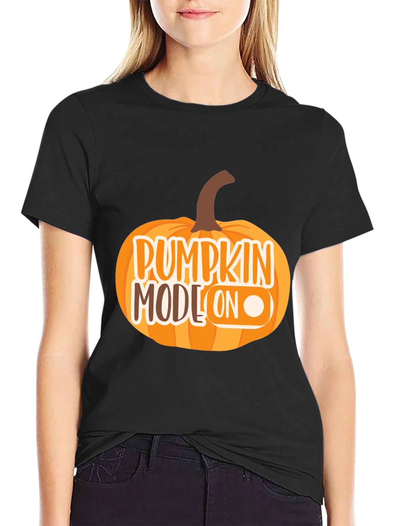 Pumpkin Mode On Black T-Shirt