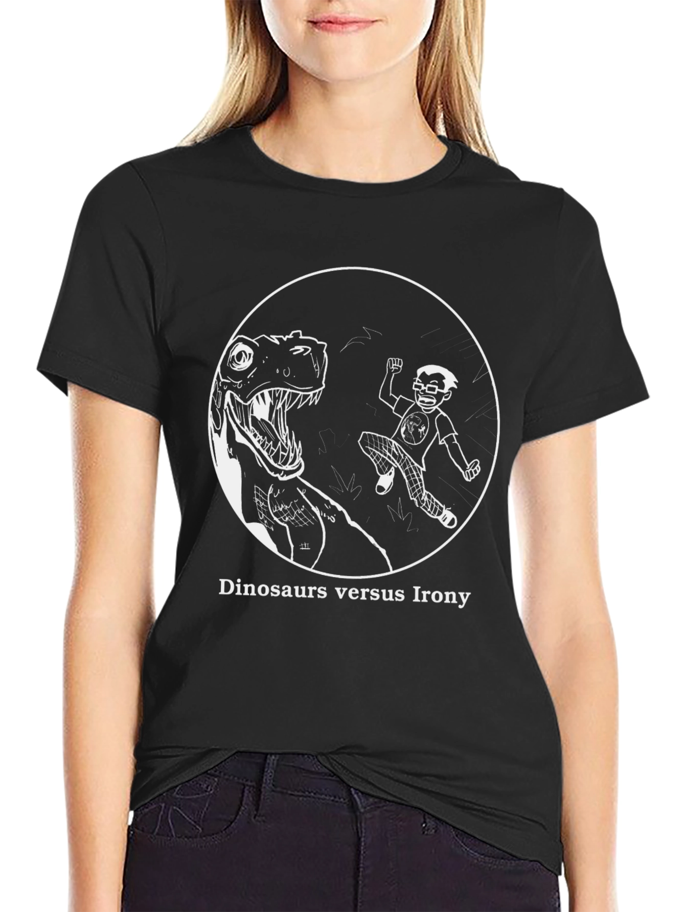 Dinosaurs vs. Irony Graphic T-Shirt - Black