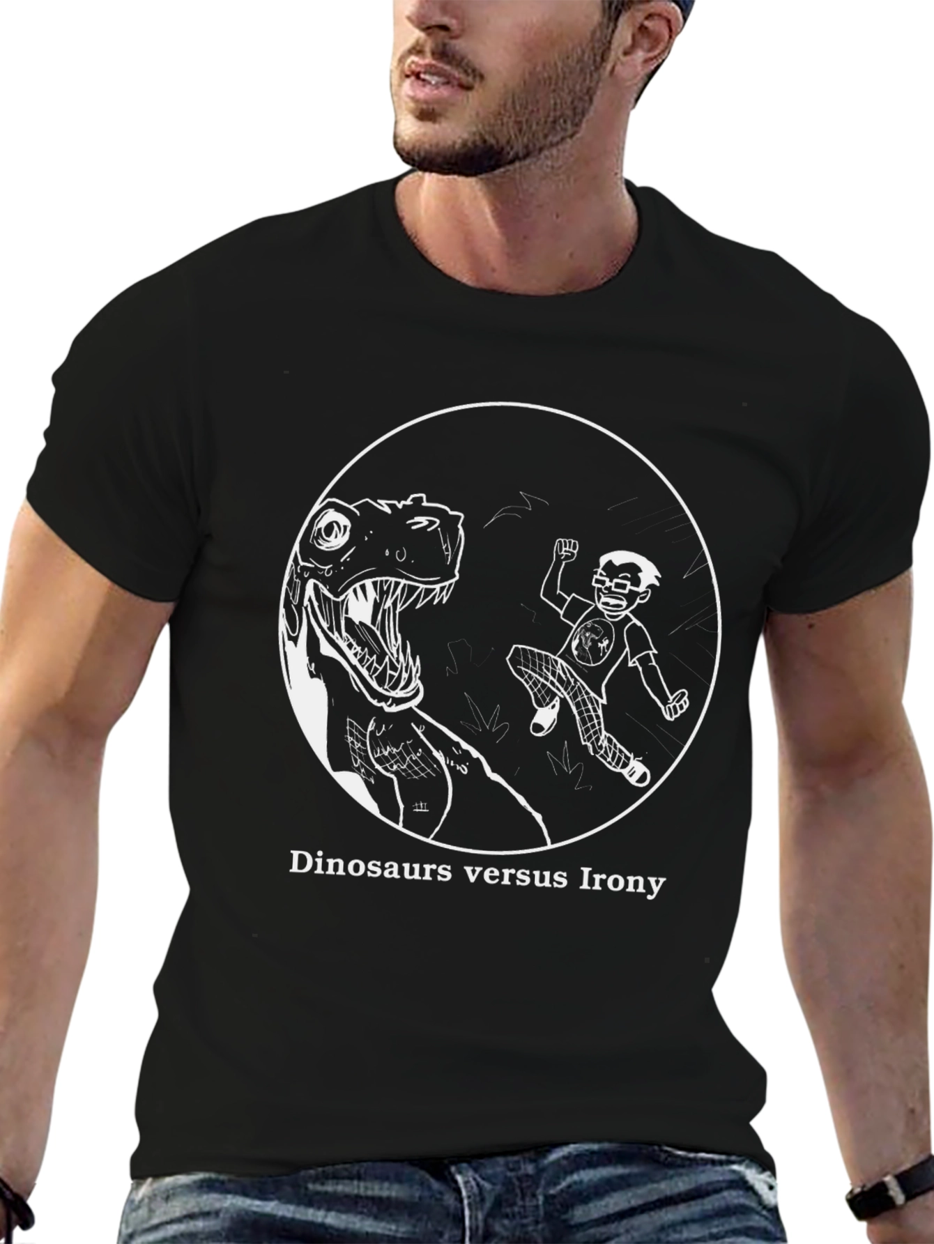 Dinosaurs vs. Irony Graphic T-Shirt - Black