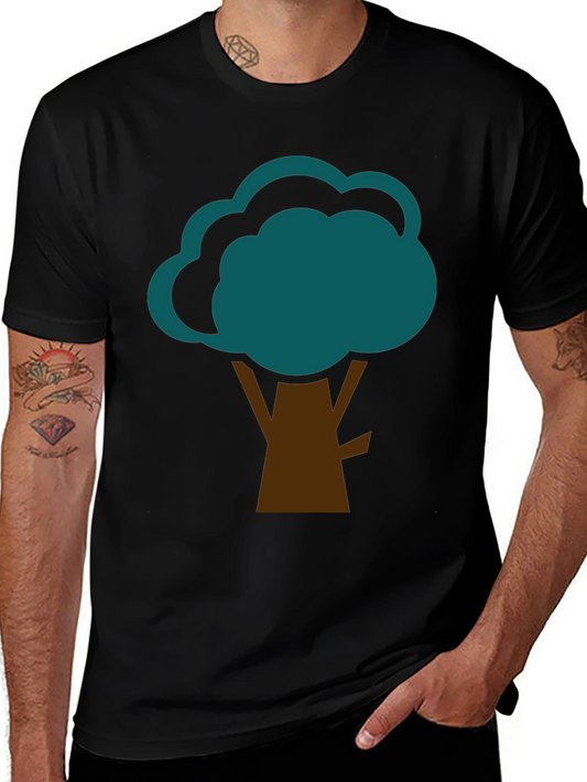 Abstract Tree Graphic Tee - Black Cotton Casual Shirt