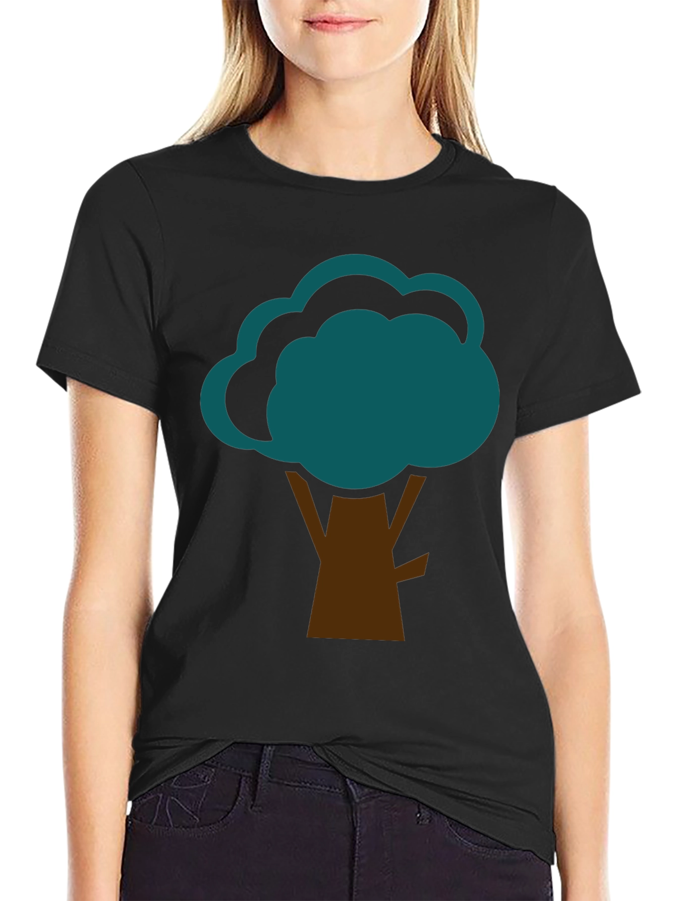 Abstract Tree Graphic Tee - Black Cotton Casual Shirt