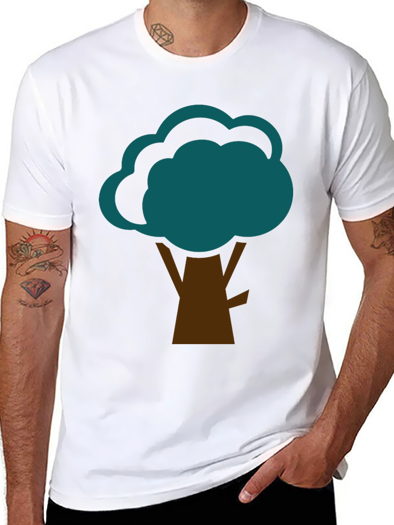 Abstract Tree Graphic Tee - Black Cotton Casual Shirt