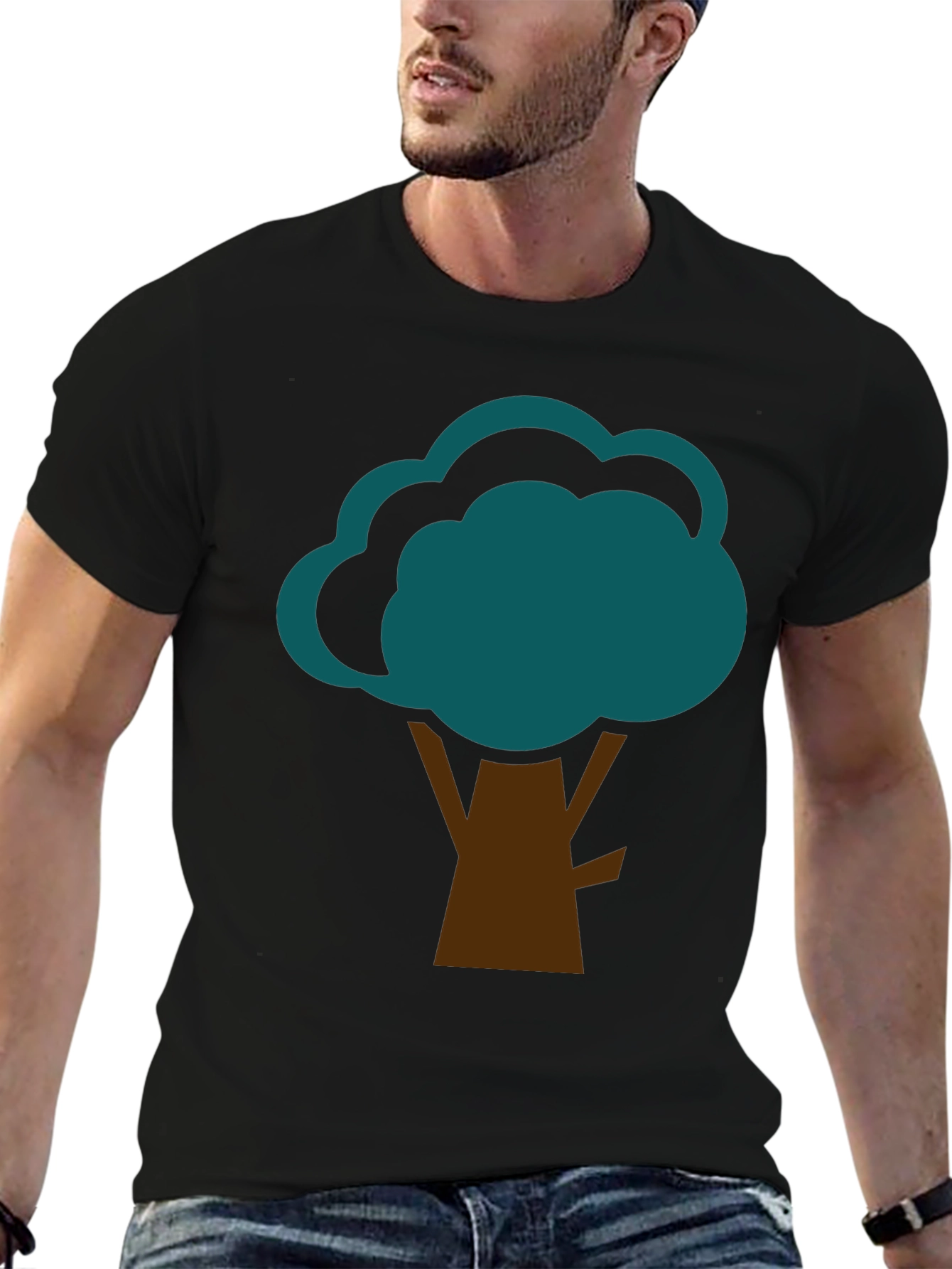Abstract Tree Graphic Tee - Black Cotton Casual Shirt