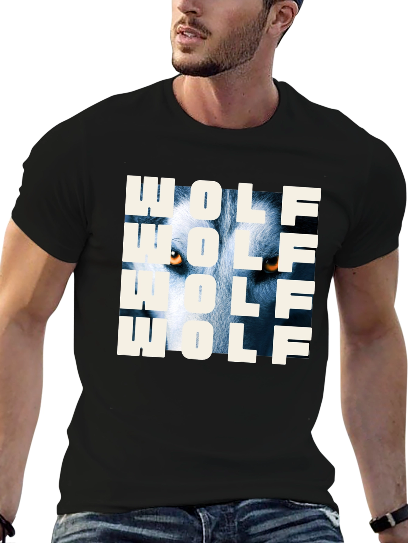 Wolf Graphic Print T-Shirt - Mens Black Tee