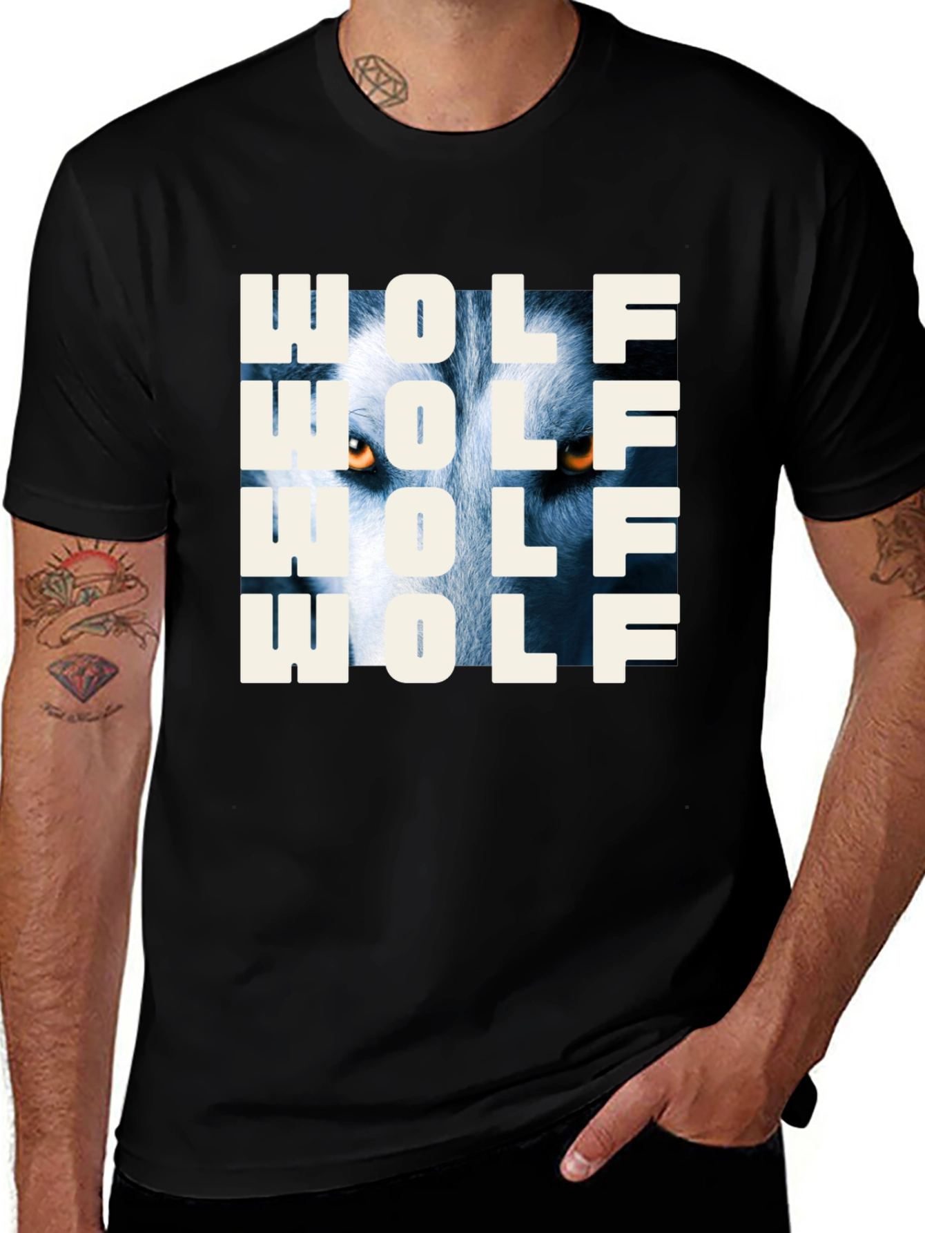 Wolf Graphic Print T-Shirt - Mens Black Tee
