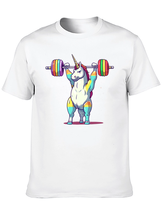Unicorn Weightlifter T-Shirt - Rainbow Barbell Design
