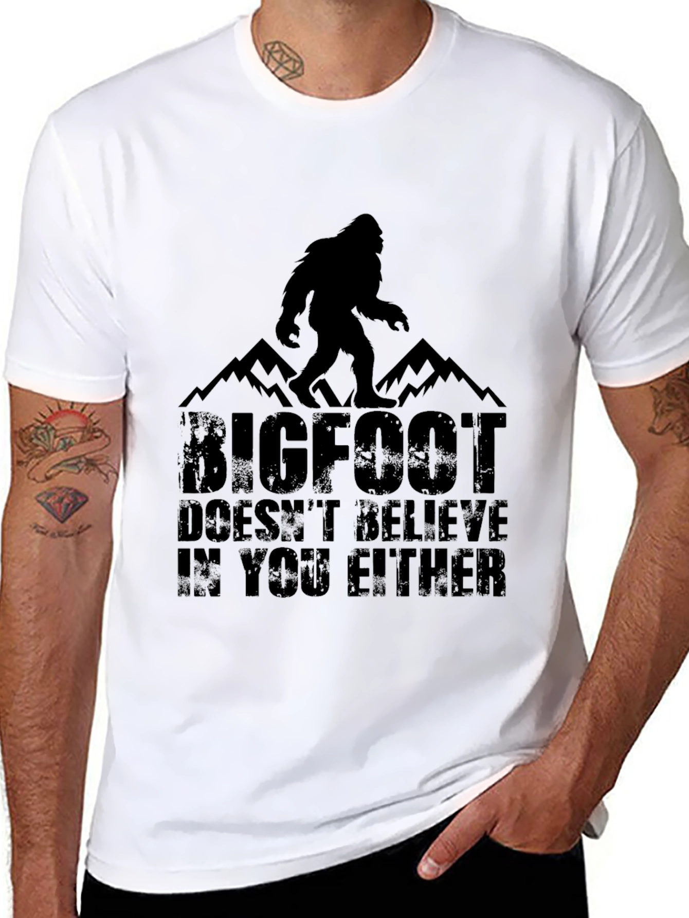 Bigfoot Doesnt Believe T-Shirt - Black Graphic Tee