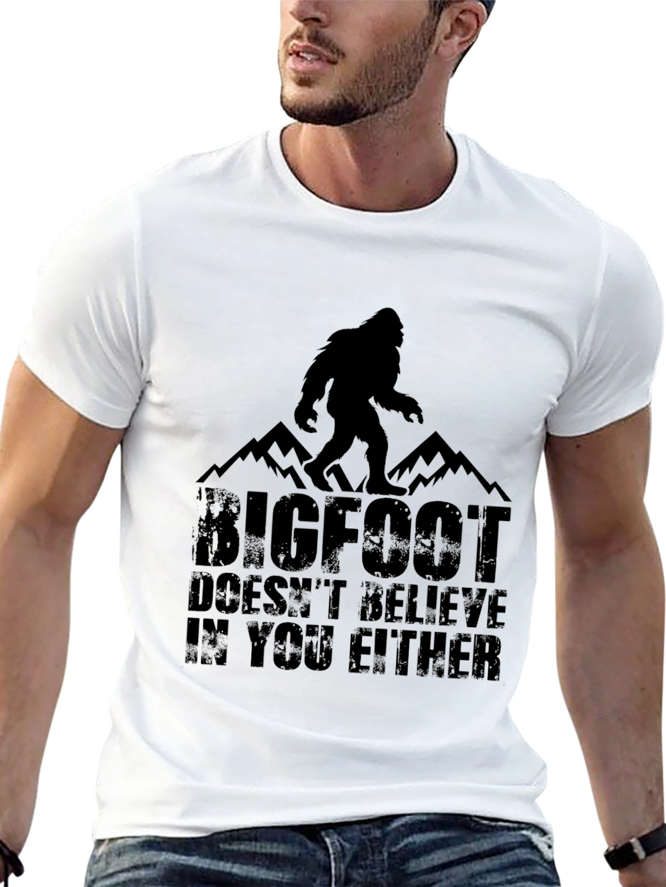 Bigfoot Doesnt Believe T-Shirt - Black Graphic Tee