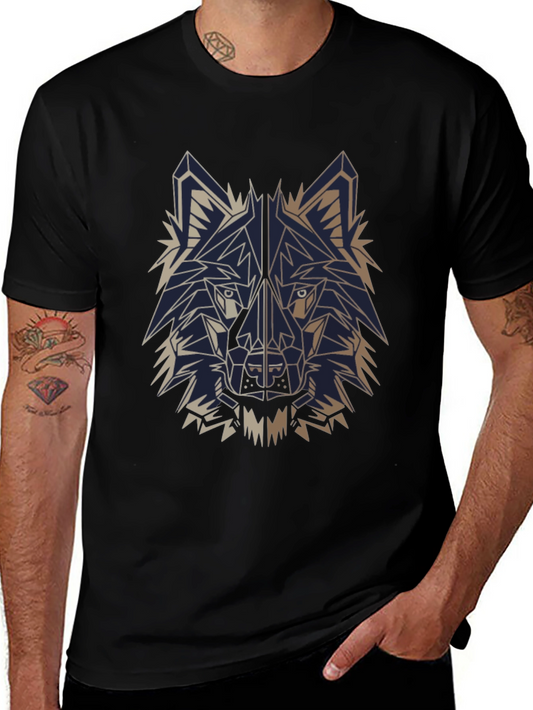 Geometric Wolf T-Shirt - Black Cotton Graphic Tee
