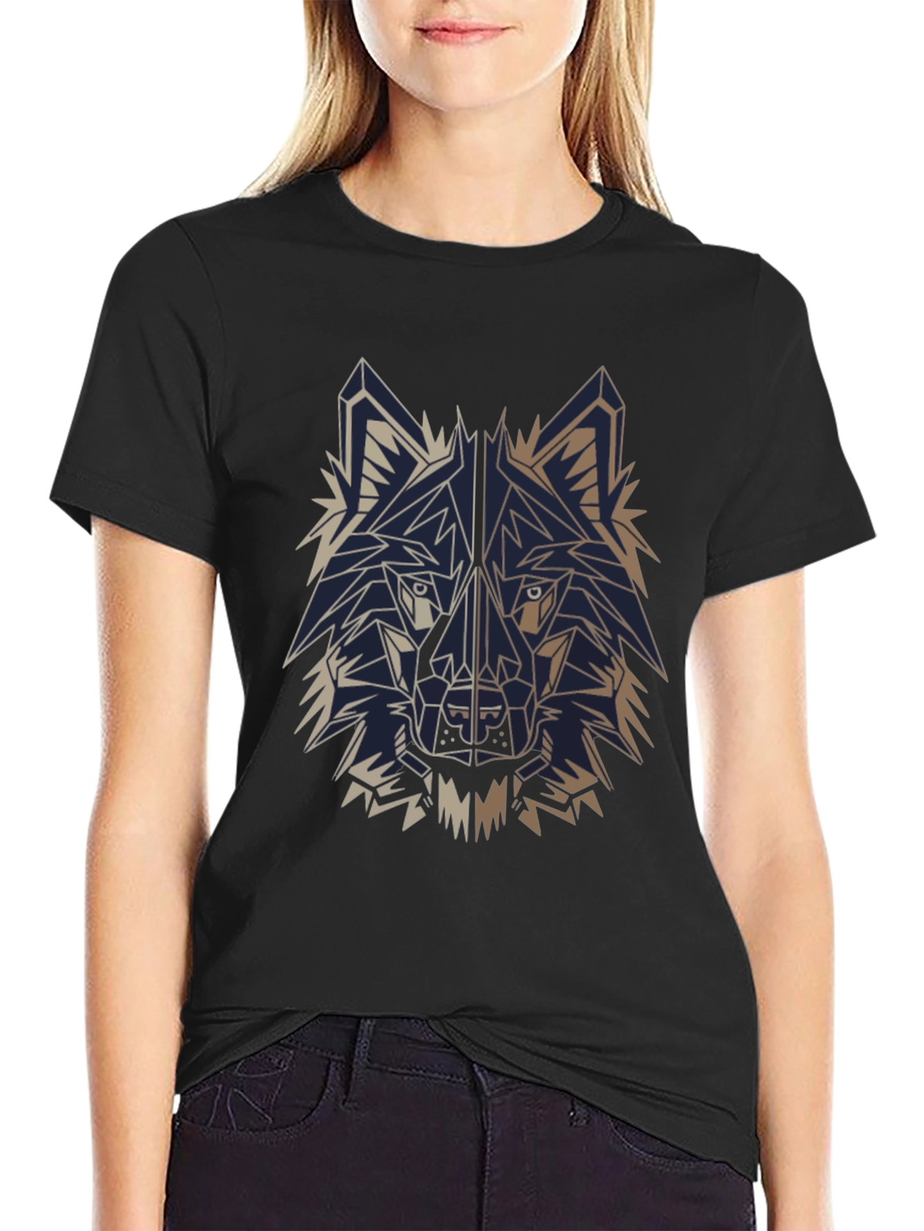 Geometric Wolf T-Shirt - Black Cotton Graphic Tee