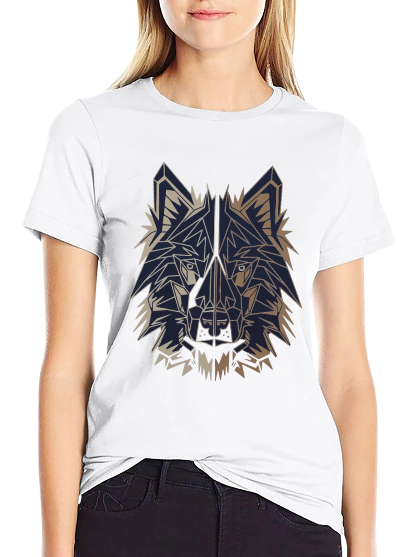 Geometric Wolf T-Shirt - Black Cotton Graphic Tee