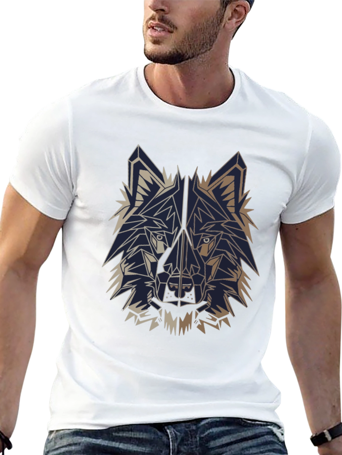 Geometric Wolf T-Shirt - Black Cotton Graphic Tee