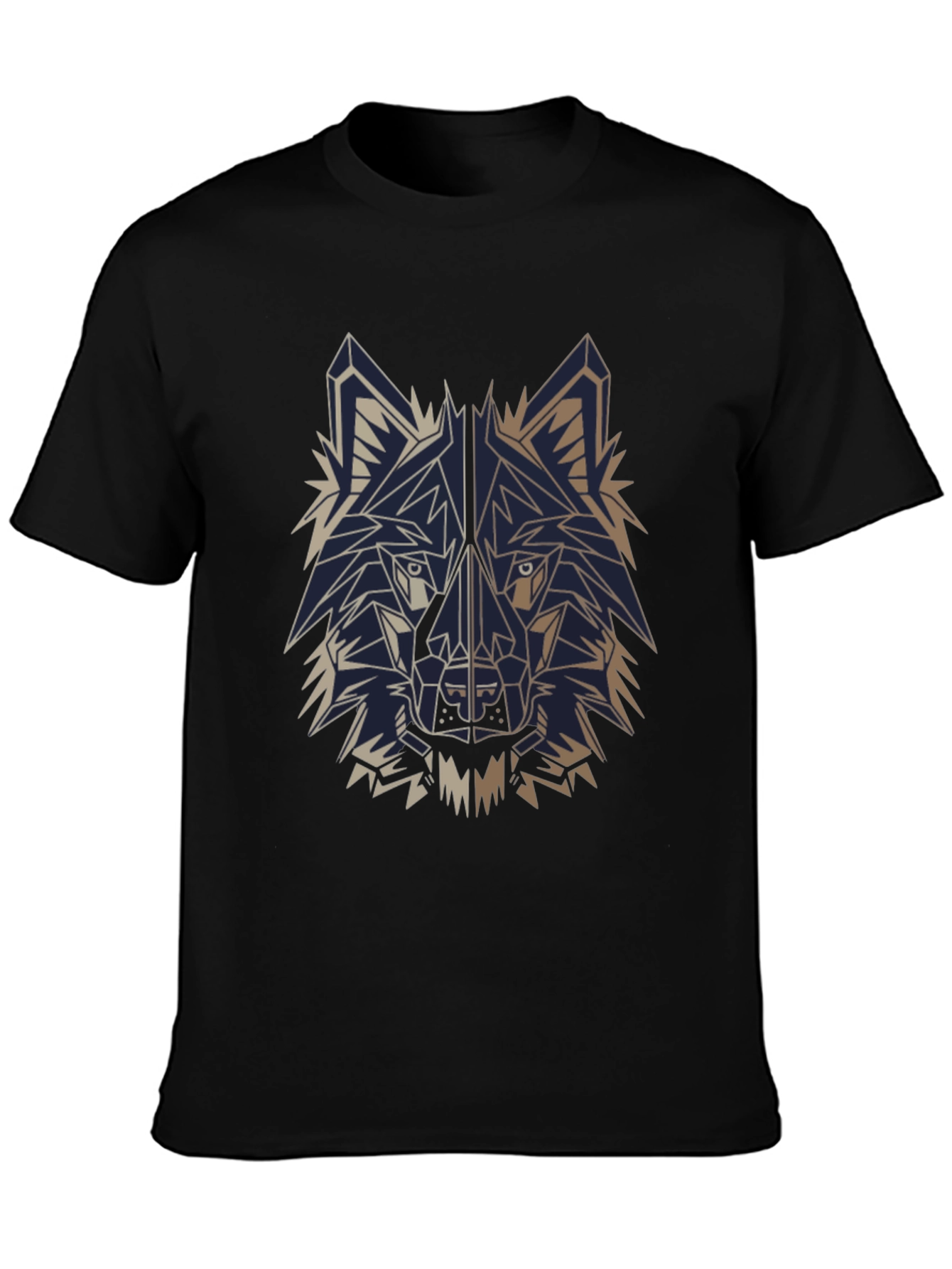 Geometric Wolf T-Shirt - Black Cotton Graphic Tee