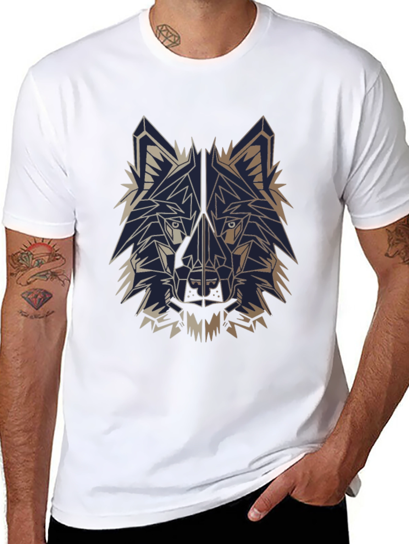 Geometric Wolf T-Shirt - Black Cotton Graphic Tee