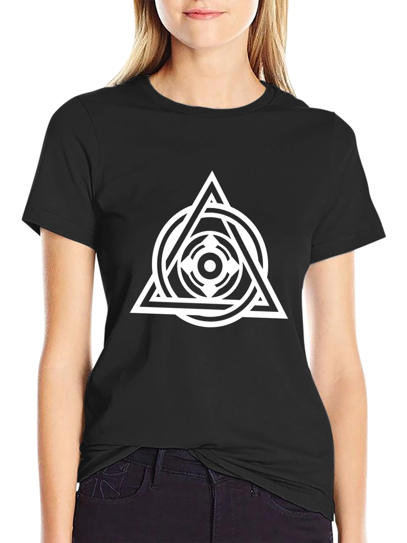 Geometric Triangle Graphic Tee - Stylish Black T-Shirt