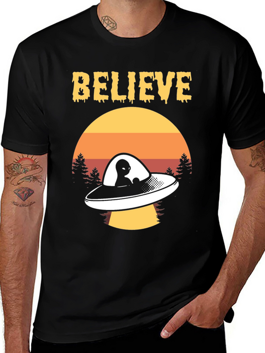 Believe Alien UFO Graphic Tee Retro Style