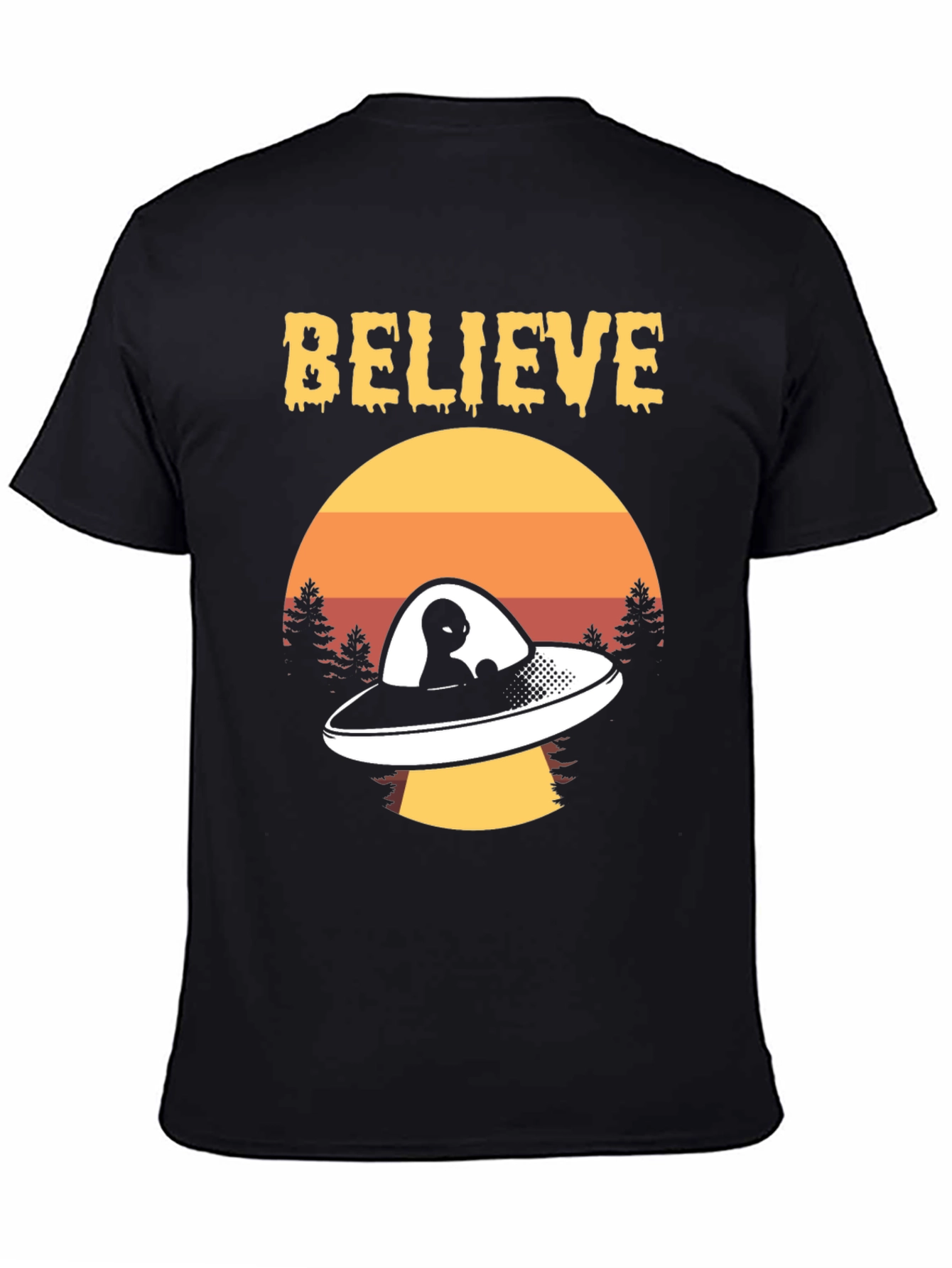 Believe Alien UFO Graphic Tee Retro Style