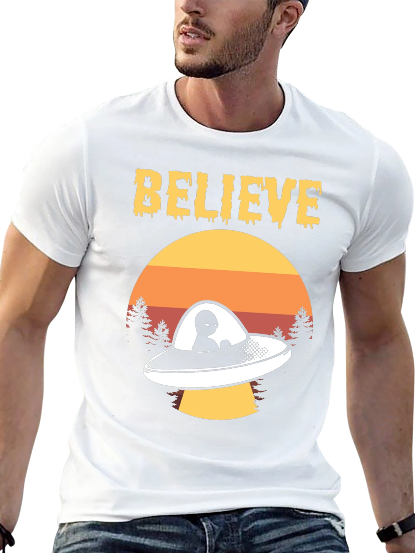 Believe Alien UFO Graphic Tee Retro Style