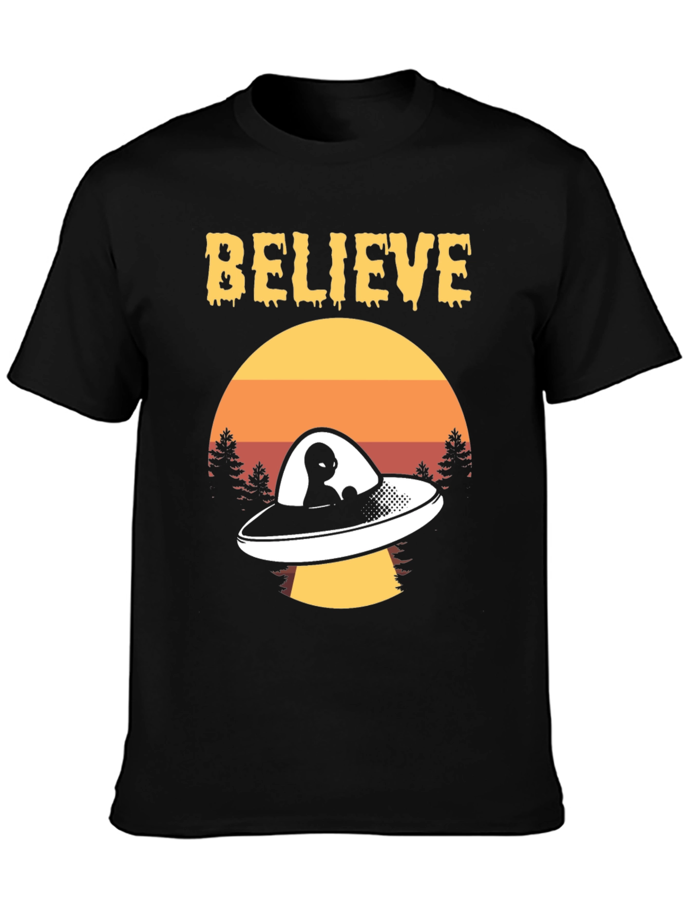 Believe Alien UFO Graphic Tee Retro Style