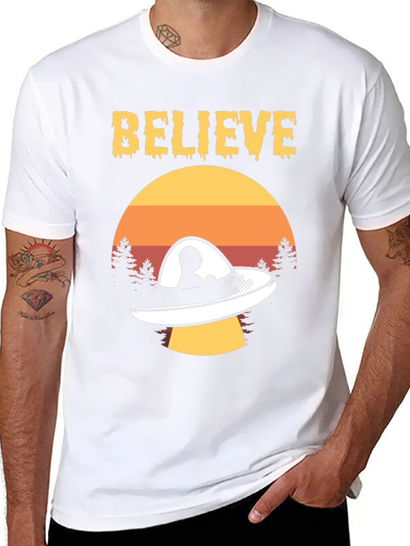 Believe Alien UFO Graphic Tee Retro Style