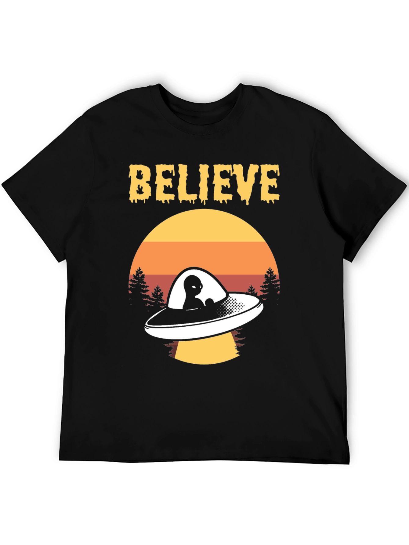 Believe Alien UFO Graphic Tee Retro Style