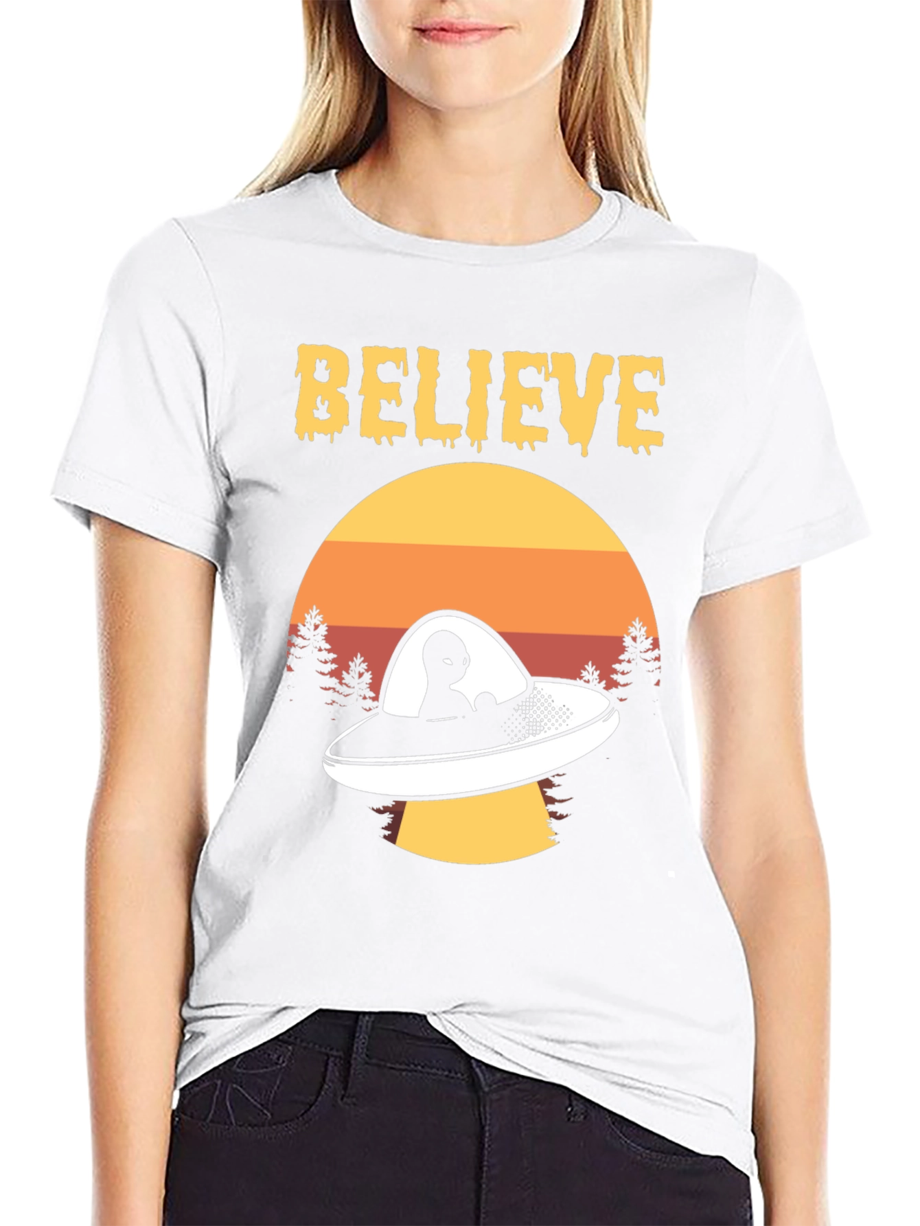 Believe Alien UFO Graphic Tee Retro Style